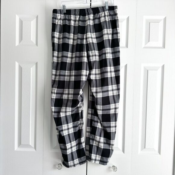 Nautica Pajama Pants Mens Size L Black White Plaid Elastic Waist Drawstring - Picture 2 of 8